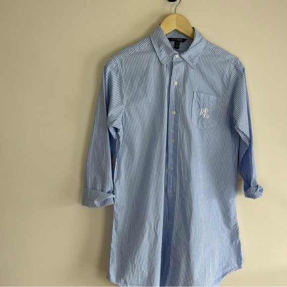 LAUREN by Ralph Lauren Black Label Vertical-stripe night shirt - Picture 8 of 9